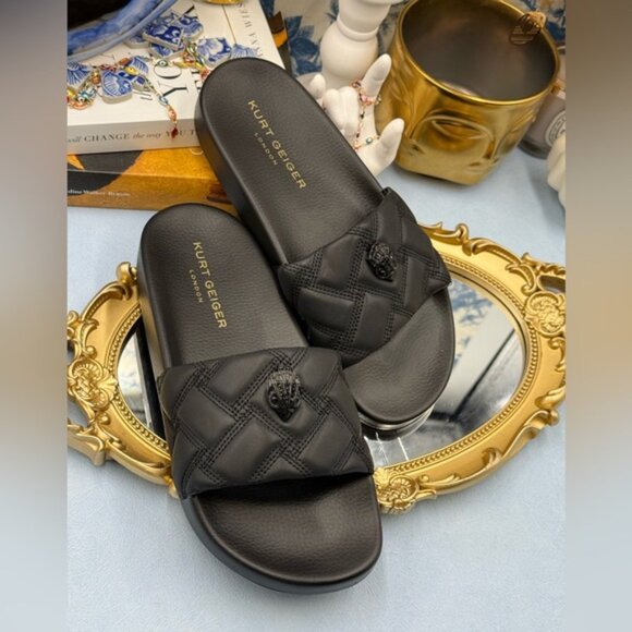 🆕 KURT GEIGER LONDON 🧿 NWOB Meena Eagle Drench Slide, All Black - Sz 38.5 US 8 - Picture 6 of 12